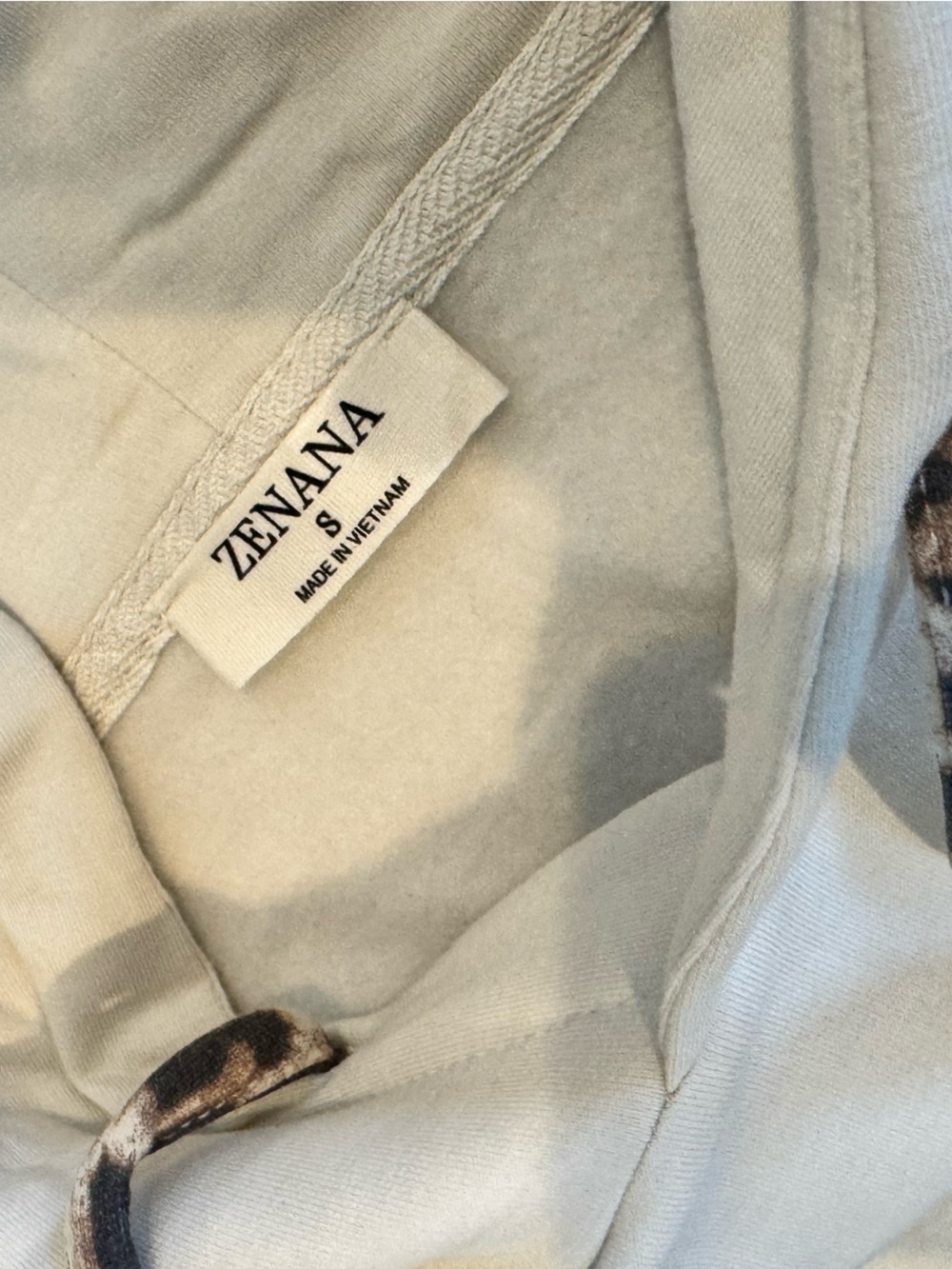Zenana women’s Cream Hoodie Tunic with Leopard Trim football 🏈 sweatshirt - Picture 4 of 6
